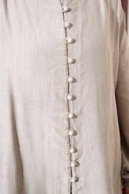 Brit Düğmeli V Yaka Gömlek Gri - Gömlek