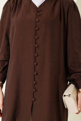 Brit Düğmeli V Yaka Gömlek Kahve - Gömlek