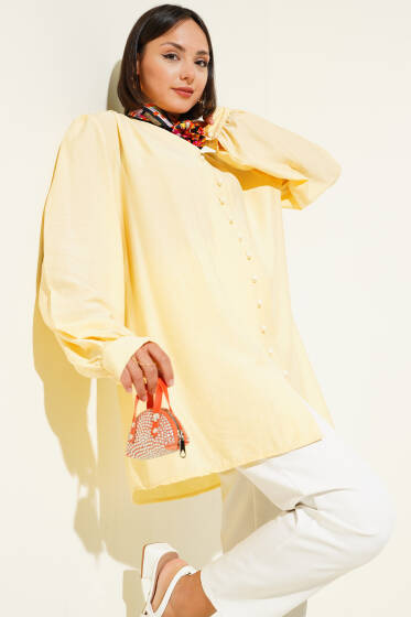 Brit Düğmeli V Yaka Gömlek Sarı - Gömlek