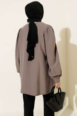 Brit Düğmeli V Yaka Gömlek Vizon - Gömlek