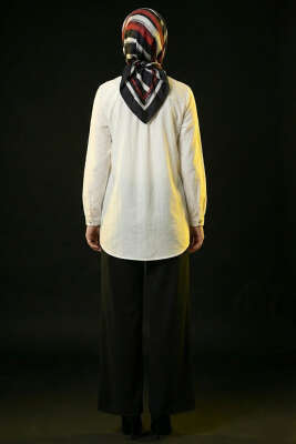 Brit Düğmeli Yaka Bağcıklı Tunik Beyaz - Tunik