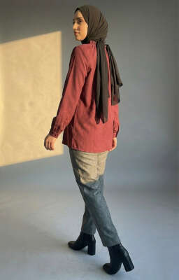 Brit Düğmeli Yaka Bağcıklı Tunik Bordo - 300-500 TL Ürünler
