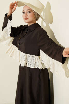 Brode Detaylı Paraşüt Etekli İkili Takım Acı Kahve - HEWES