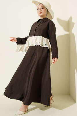 Brode Detaylı Paraşüt Etekli İkili Takım Acı Kahve - İkili Takım