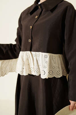 Brode Detaylı Paraşüt Etekli İkili Takım Acı Kahve - İkili Takım