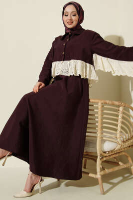 Brode Detaylı Paraşüt Etekli İkili Takım Mürdüm - HEWES