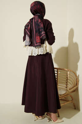 Brode Detaylı Paraşüt Etekli İkili Takım Mürdüm - İkili Takım