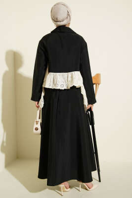 Brode Detaylı Paraşüt Etekli İkili Takım Siyah - İkili Takım