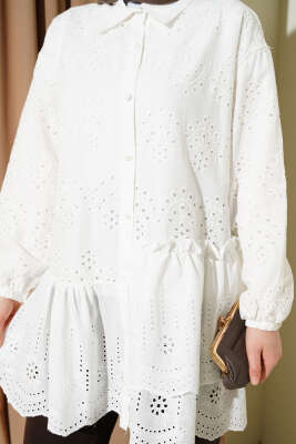 Brode İşlemeli Tunik Beyaz - Tunik