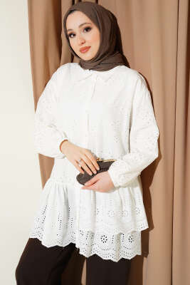 Brode İşlemeli Tunik Beyaz - AFRA