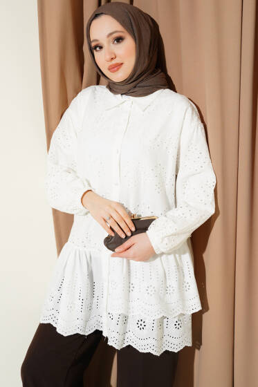 Brode İşlemeli Tunik Beyaz - Tunik