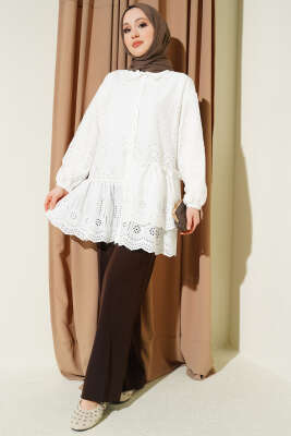 Brode İşlemeli Tunik Beyaz - Tunik