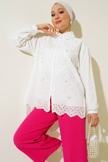 Brode Taş Detaylı Gömlek Beyaz - Gömlek