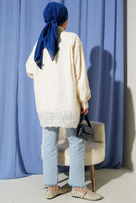 Brodeli İncili Tunik Bej - Tunik