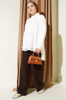 Brodeli İncili Tunik Beyaz - Tunik