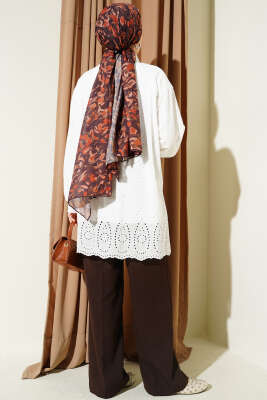 Brodeli İncili Tunik Beyaz - Tunik