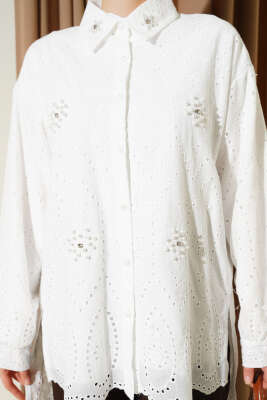 Brodeli İncili Tunik Beyaz - Tunik