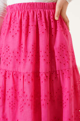 Brodeli Kat Kat Etek Fuşya - Uzun Etek