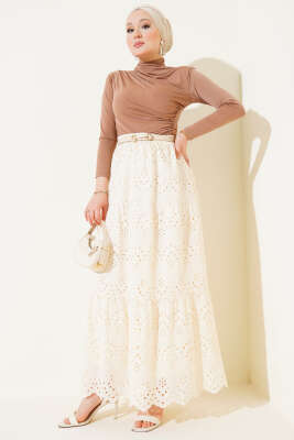 Brodeli Kat Kat Etek Taş - Uzun Etek