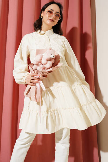 Brodeli Kat Kat Tunik Bej - Tunik