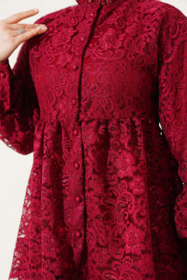 Brodeli Önü Düğmeli Gömlek Bordo - 700-1000 TL Ürünler