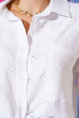 Brodeli Oversize Gömlek Beyaz - Kadın Giyim Modelleri