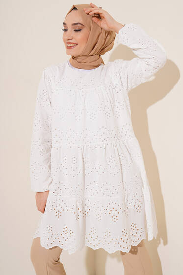 Brodeli Tunik Ekru - Tunik