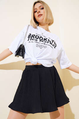  Broklyn Baskılı T-shirt Beyaz - Kadın Giyim Modelleri