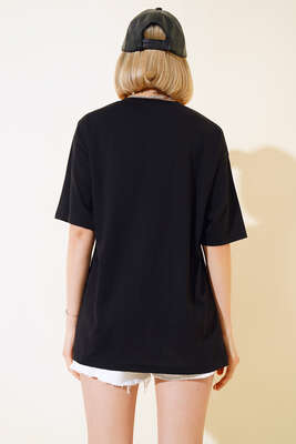  Broklyn Baskılı T-shirt Siyah - Kadın Giyim Modelleri