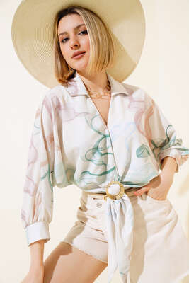 Bronşlu Önden Bağlamalı Bluz Yeşil - Kadın Giyim Modelleri