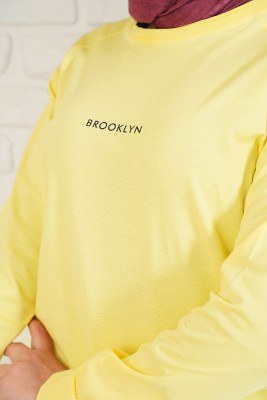 Brooklyn Baskılı Basic Sarı Sweat - Thumbnail