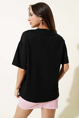 Brooklyn Baskılı Loyşa T-shirt Siyah - Kadın Giyim Modelleri