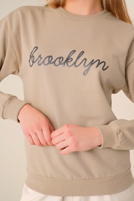 Brooklyn Baskılı Vizon Sweatshirt - Thumbnail