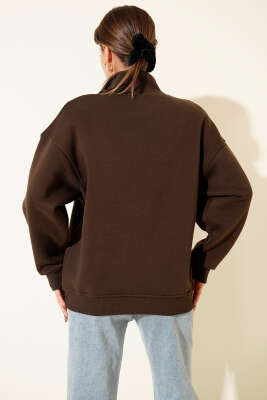 Brooklyn İşlemeli Sweatshirt Kahve - Kadın Giyim Modelleri