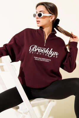 Brooklyn İşlemeli Sweatshirt Mürdüm - Kadın Giyim Modelleri