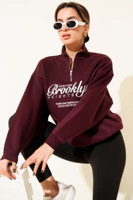 Brooklyn İşlemeli Sweatshirt Mürdüm - Kadın Giyim Modelleri