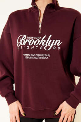 Brooklyn İşlemeli Sweatshirt Mürdüm - Kadın Giyim Modelleri