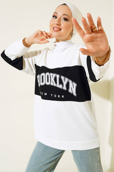 Brooklyn New York Baskılı Tunik Beyaz - Tunik