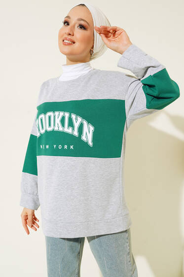 Brooklyn New York Baskılı Tunik Gri - Tunik