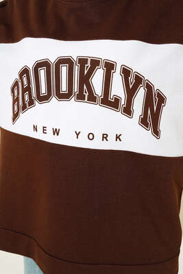 Brooklyn New York Baskılı Tunik Kahve - Tunik