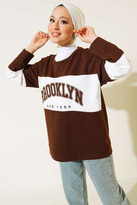Brooklyn New York Baskılı Tunik Kahve - Tunik