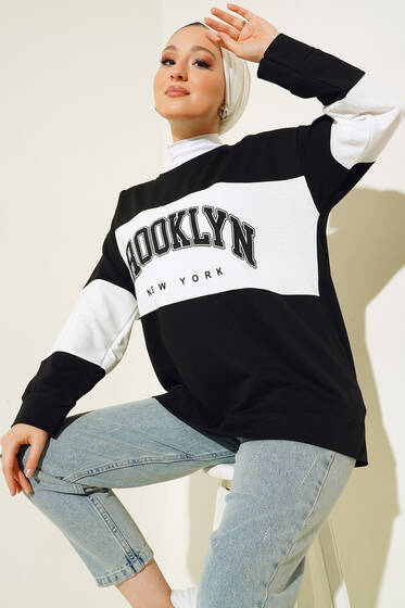 Brooklyn New York Baskılı Tunik Siyah - Tunik