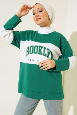 Brooklyn New York Baskılı Tunik Zümrüt Yeşil - Tunik