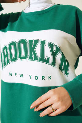 Brooklyn New York Baskılı Tunik Zümrüt Yeşil - Tunik