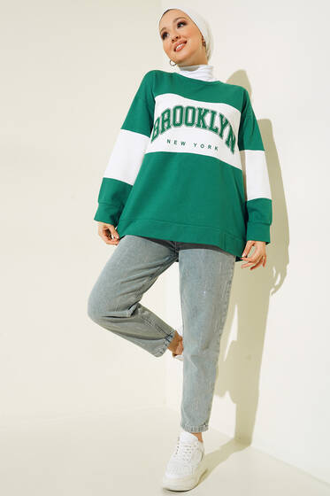 Brooklyn New York Baskılı Tunik Zümrüt Yeşil - Tunik