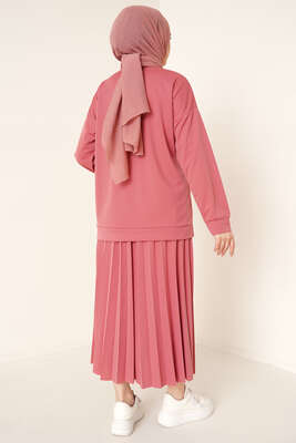 Broş Detaylı Etek İkili Takım Gül Kurusu - İKİLİ TAKIM