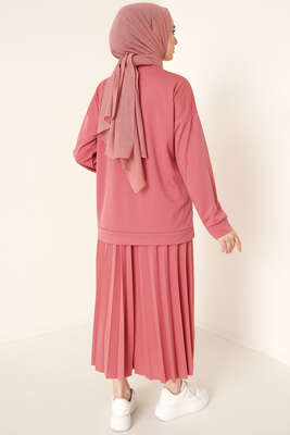 Broş Detaylı Etek İkili Takım Gül Kurusu - İKİLİ TAKIM