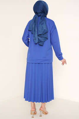 Broş Detaylı Etek İkili Takım Saks - İKİLİ TAKIM