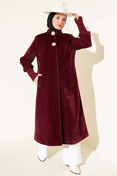 Broş Detaylı Goldfox Kaban Bordo - Kaban