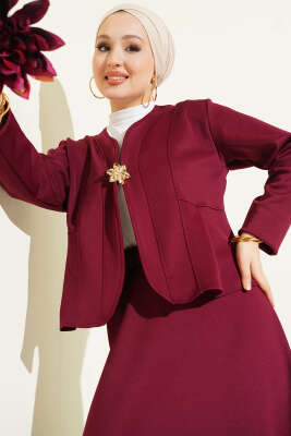 Broşlu Etekli İkili Takım Bordo - İkili Takım